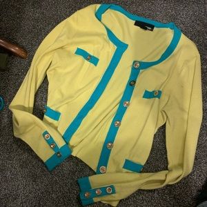 Neon yellow and teal cardigan